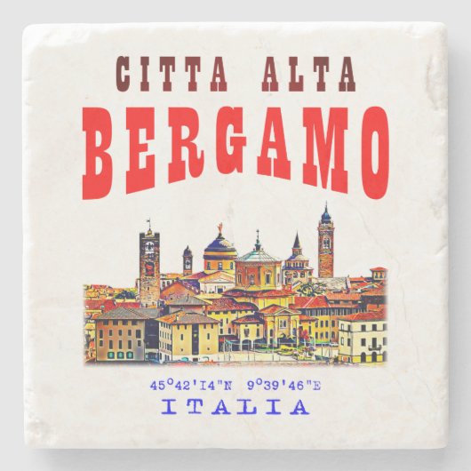 ベルガモの上の古い都市（シッタアルタ）。イタリア。 ストーンコースター (正面)