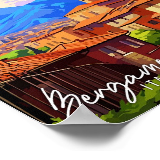 ベルガモイタリアアートヴィンテージ旅行イラストレーション ポスター (角)