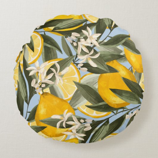 ベルガモットの黄色い果実の絶妙な模様 ラウンドクッション (正面)