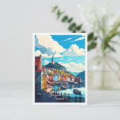 ベルガンオスロノルウェーアートヴィンテージ旅行イラストレーション ポストカード (スタンド正面)