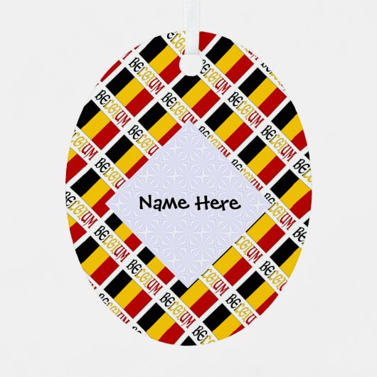 ベルギーおよびベルギー国旗のタイル貼りパーソナライズされた メタルオーナメント (正面)