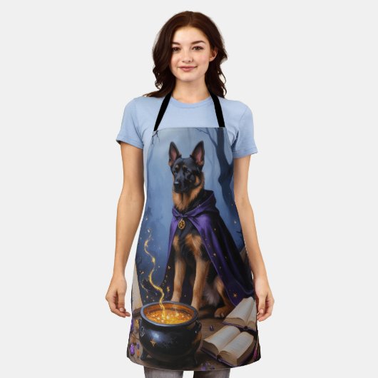 ベルギーお洒落マリノワドッグ絵を描ハロウィン エプロン (着用した状態)