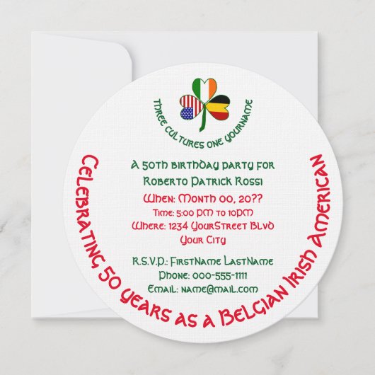 ベルギーのアイリッシュアメリカン シャムロック 誕生日カスタマイズ 招待状 (正面)