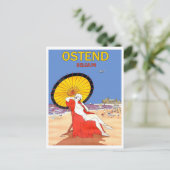 ベルギーのオステンド、日陰のあるビーチの女性 ポストカード (スタンド正面)