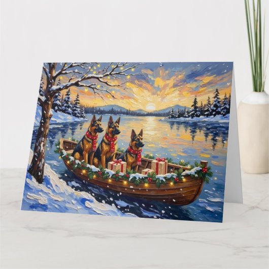 ベルギーのシェパード・テルフューレン クリスマス・ボート・ホリデー カード (正面)