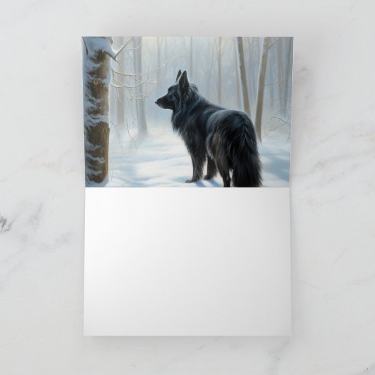 ベルギーのシェプドッグが雪のクリスマスを過ごした カード (内部)