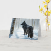 ベルギーのシェプドッグが雪のクリスマスを過ごした カード (黄色い花)