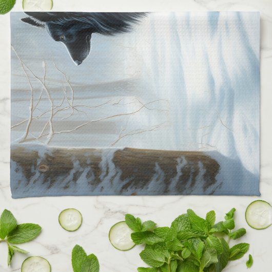 ベルギーのシェプドッグが雪のクリスマスを過ごした キッチンタオル (折り畳み)