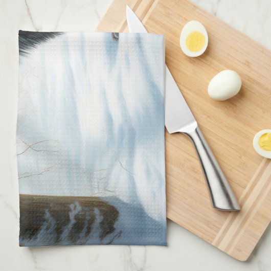 ベルギーのシェプドッグが雪のクリスマスを過ごした キッチンタオル (四つ折り)