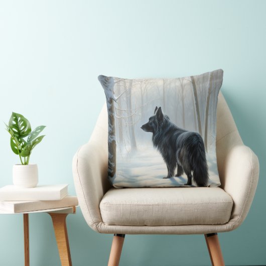 ベルギーのシェプドッグが雪のクリスマスを過ごした クッション (椅子)