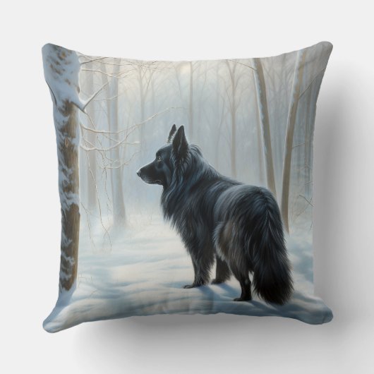 ベルギーのシェプドッグが雪のクリスマスを過ごした クッション (裏面)