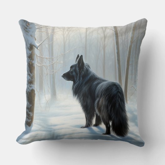 ベルギーのシェプドッグが雪のクリスマスを過ごした クッション (正面)