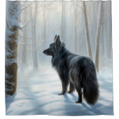 ベルギーのシェプドッグが雪のクリスマスを過ごした シャワーカーテン (正面)