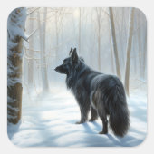 ベルギーのシェプドッグが雪のクリスマスを過ごした スクエアシール (正面)