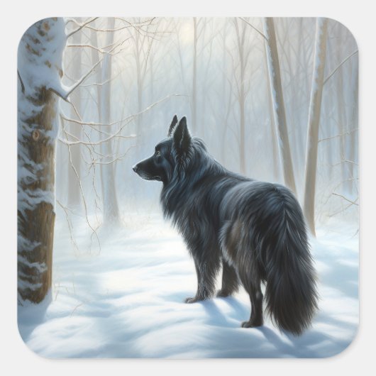 ベルギーのシェプドッグが雪のクリスマスを過ごした スクエアシール (正面)