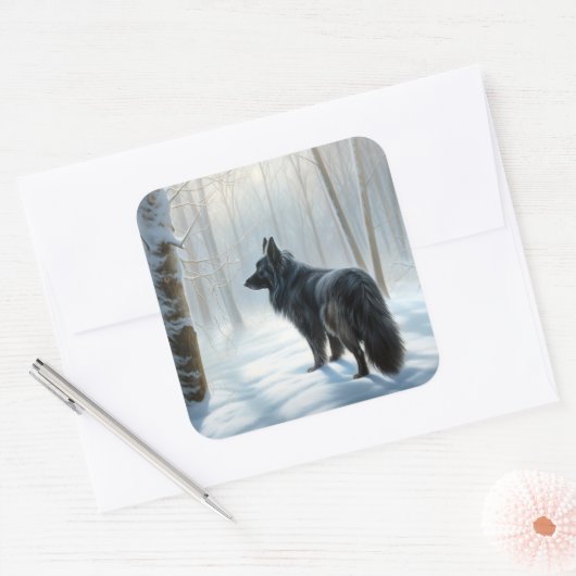 ベルギーのシェプドッグが雪のクリスマスを過ごした スクエアシール (封筒)