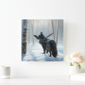 ベルギーのシェプドッグが雪のクリスマスを過ごした スクエア壁時計 (ホーム)