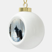 ベルギーのシェプドッグが雪のクリスマスを過ごした セラミックボールオーナメント (右)