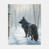 ベルギーのシェプドッグが雪のクリスマスを過ごした フリースブランケット (正面)