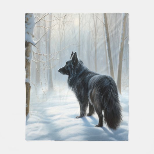 ベルギーのシェプドッグが雪のクリスマスを過ごした フリースブランケット (正面)