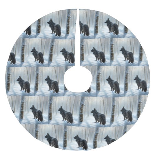 ベルギーのシェプドッグが雪のクリスマスを過ごした ブラッシュドポリエステルツリースカート (正面)