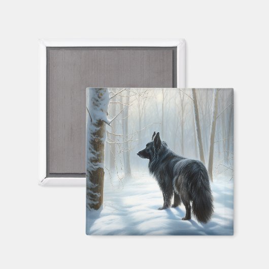 ベルギーのシェプドッグが雪のクリスマスを過ごした マグネット (正面/裏面)