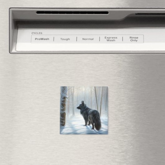 ベルギーのシェプドッグが雪のクリスマスを過ごした マグネット (インサイチュ (食洗機))