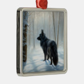 ベルギーのシェプドッグが雪のクリスマスを過ごした メタルオーナメント (右)