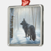 ベルギーのシェプドッグが雪のクリスマスを過ごした メタルオーナメント (左)