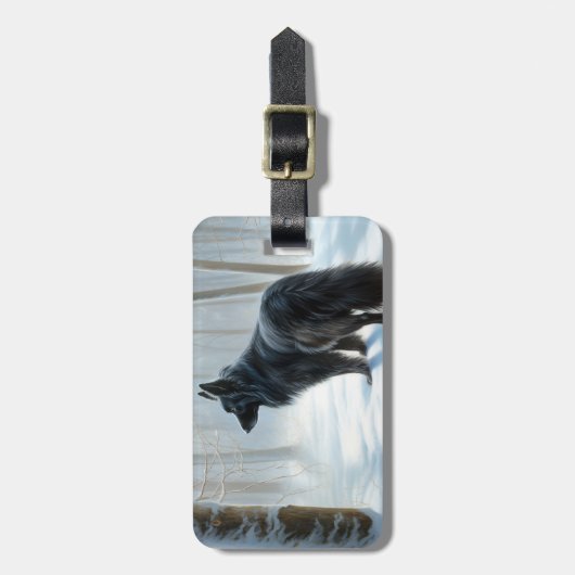 ベルギーのシェプドッグが雪のクリスマスを過ごした ラゲッジタグ (正面縦)