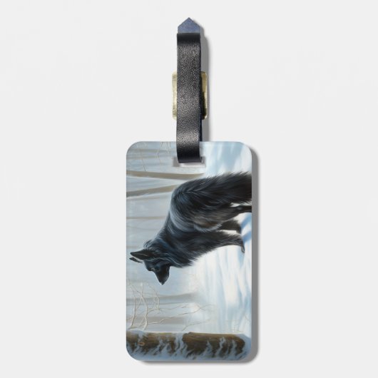 ベルギーのシェプドッグが雪のクリスマスを過ごした ラゲッジタグ (裏面縦)