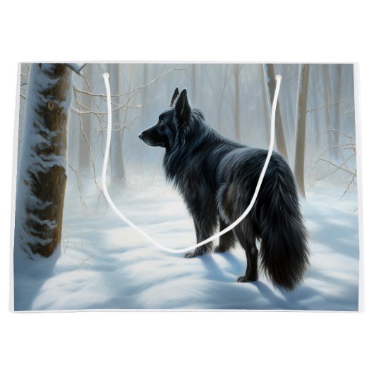 ベルギーのシェプドッグが雪のクリスマスを過ごした ラージペーパーバッグ (正面)