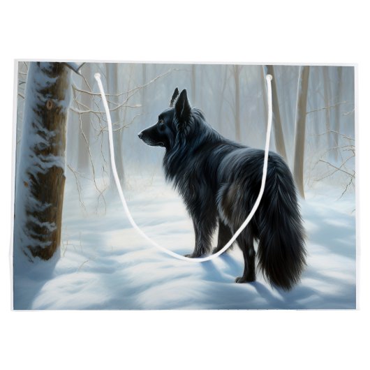 ベルギーのシェプドッグが雪のクリスマスを過ごした ラージペーパーバッグ (裏面)