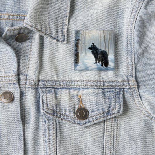 ベルギーのシェプドッグが雪のクリスマスを過ごした 缶バッジ (インサイチュ)