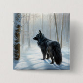 ベルギーのシェプドッグが雪のクリスマスを過ごした 缶バッジ (正面)