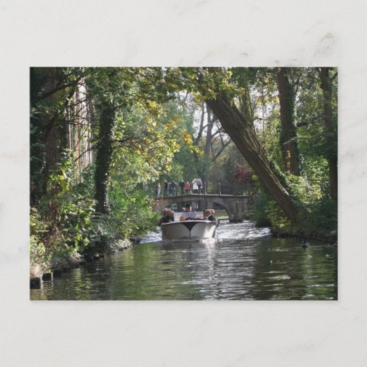 ベルギーのブルージュ市の景観運河とボート ポストカード (正面)