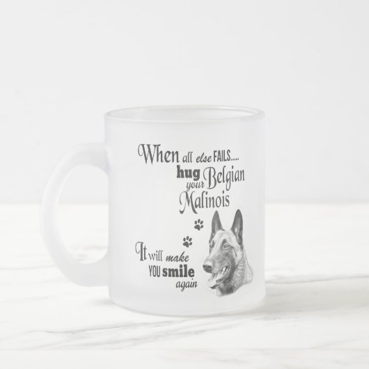 ベルギーのマリノアモダンートのかわいい犬種のスローガン フロストグラスマグカップ (左)