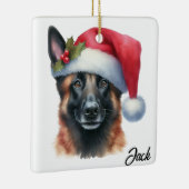 ベルギーのマリノア犬のサンタ帽子付きオリジナルデザイン セラミックオーナメント (右)