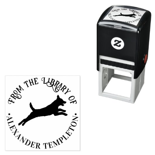 ベルギーのマリノア犬のシルエット図書館の本の名前 セルフインキングスタンプ (インサイチュ)