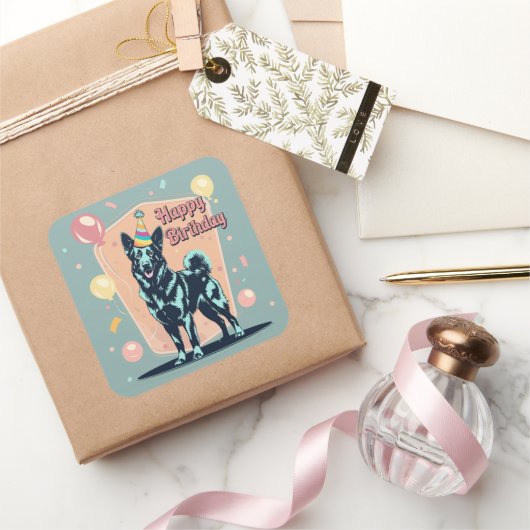 ベルギーのマリノイカラフルス犬 スクエアシール (ギフト)