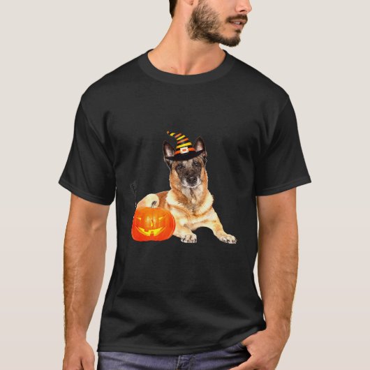 ベルギーのマリノイスウィッチハットハロウィーン犬の衣装 Tシャツ (正面)