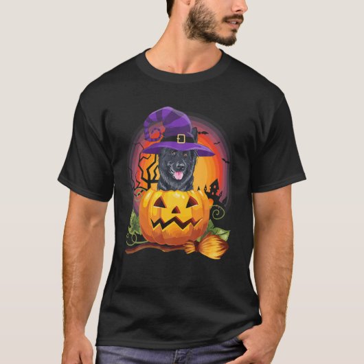 ベルギーのマリノイスウィッチパンプキンハロウィーン犬の恋人 Tシャツ (正面)