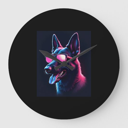 ベルギーのマリノイスドッグズベルギーのマリノイスTシャツ ラージ壁時計 (正面)