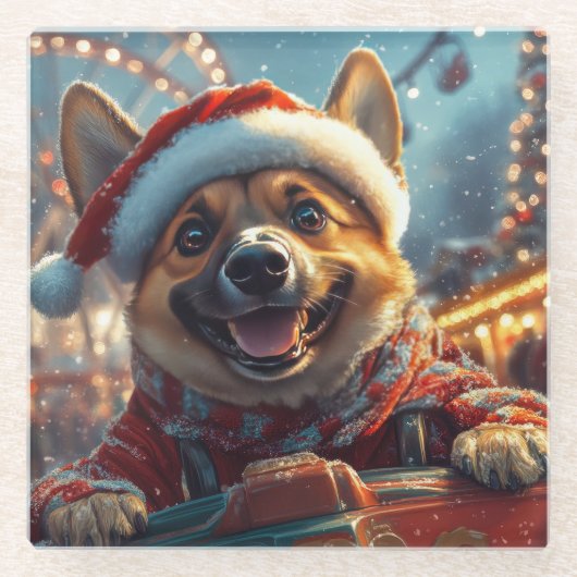 ベルギーのマリノイスドッグローラーコースタークリスマス ガラスコースター (正面)