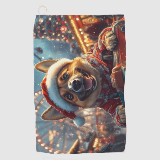 ベルギーのマリノイスドッグローラーコースタークリスマス ゴルフタオル (正面)