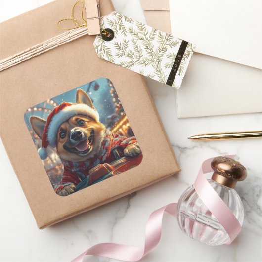 ベルギーのマリノイスドッグローラーコースタークリスマス スクエアシール (ギフト)