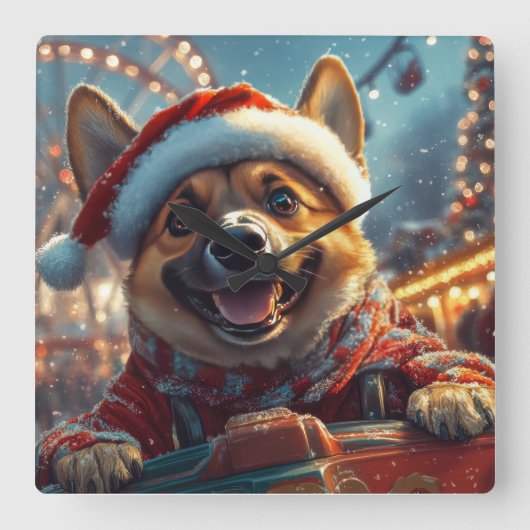 ベルギーのマリノイスドッグローラーコースタークリスマス スクエア壁時計 (正面)