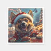 ベルギーのマリノイスドッグローラーコースタークリスマス スタンダードカクテルナプキン (正面)