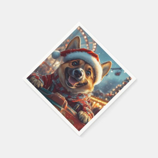 ベルギーのマリノイスドッグローラーコースタークリスマス スタンダードカクテルナプキン (角)