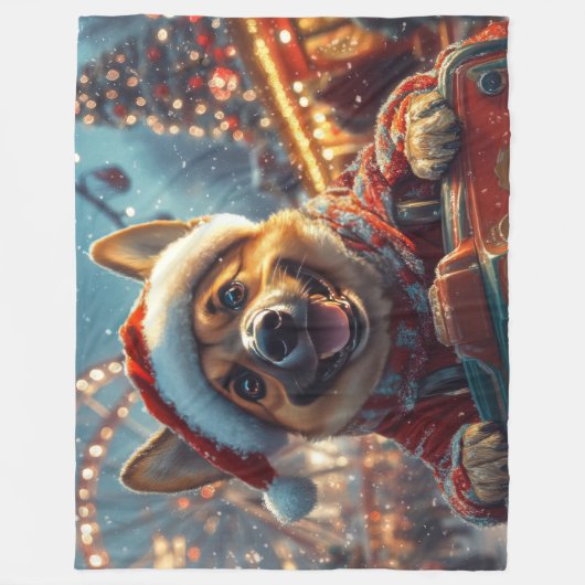 ベルギーのマリノイスドッグローラーコースタークリスマス フリースブランケット (正面)